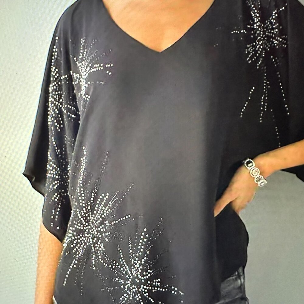 Whitehouse BlackMarket kimono sleeve starburst embellished blouse Size L - Picture 2 of 10